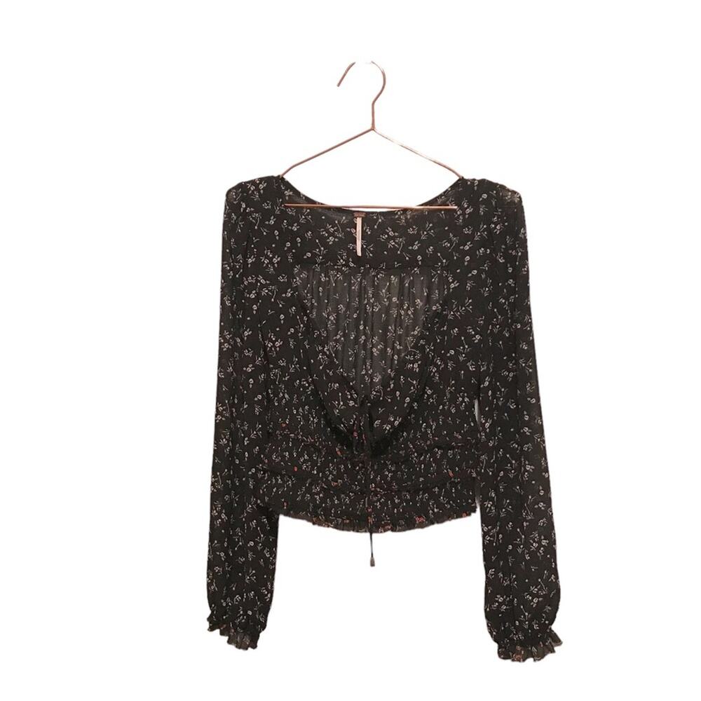 Free People Ruched floral Smocked Long Sleeve Crop Top - Small - Picture 1 of 7